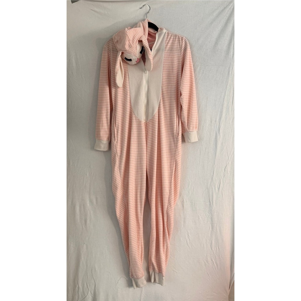 Xhilaration Pink Striped Lamb Hooded Union Suit One Piece Pajamas XS/S